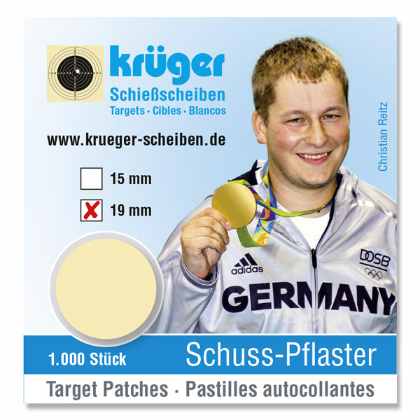 Krüger Schießscheiben - Schusspflaster beige (passend zum Original  Schießscheibenkarton) (ø 19 mm)